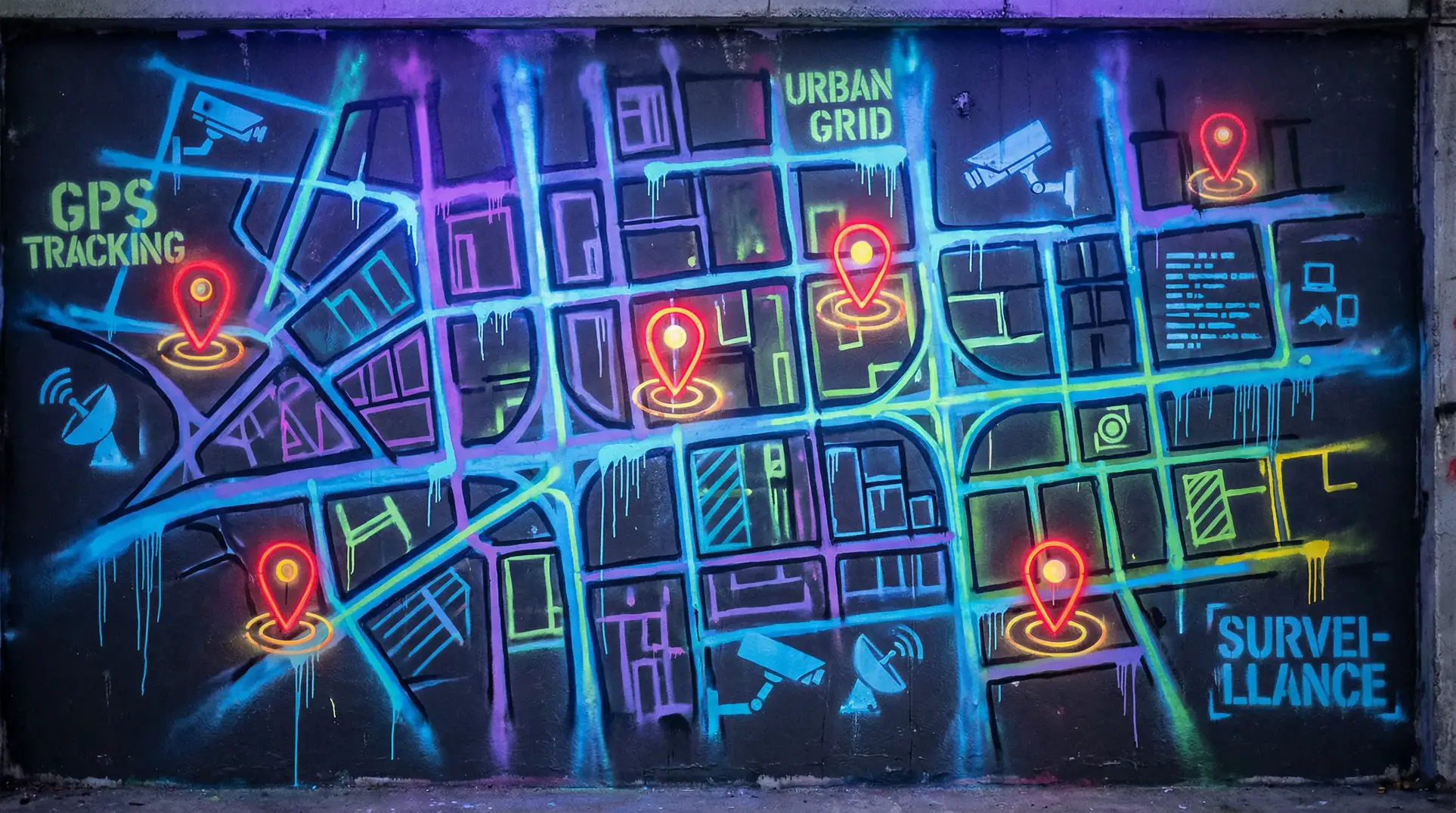 草莓社区 狗仔追踪地图 - 城市涂鸦风格